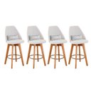 Ver imagem 1 de Kit 04 Banquetas Linho Bege e Almofada Sintético Branco