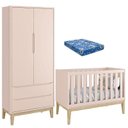 Ver imagem 1 de Berço Americano com Colchão e Guarda Roupa Classic 2 Portas Rosa Pés Madeira Natural – Reller
