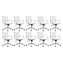 Kit 10 Cadeiras de Escritório Diretor Eames em Tela - Branca - 1