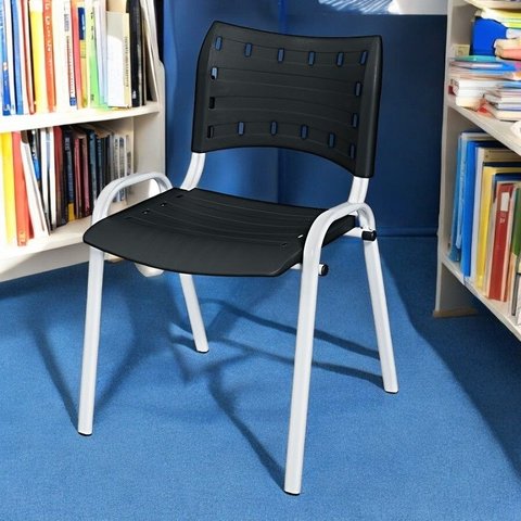 Cadeira Iso Base Branco Igreja, Escola, Escritório - Preto Kit 5 Peças