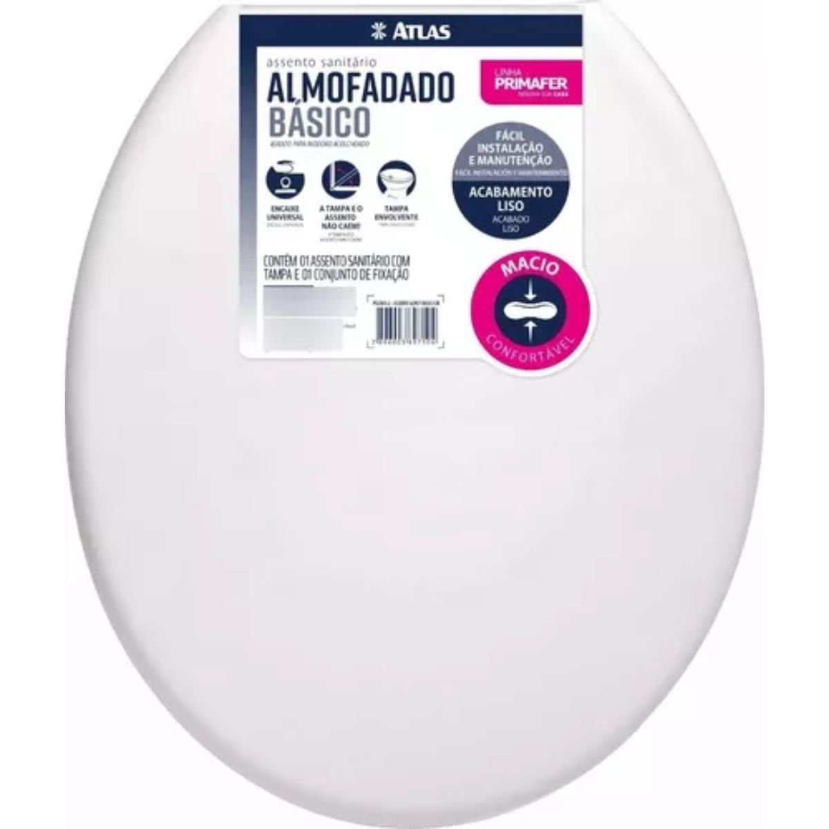 Assento Sanitário Almofadado Oval Branco Premium Atlas