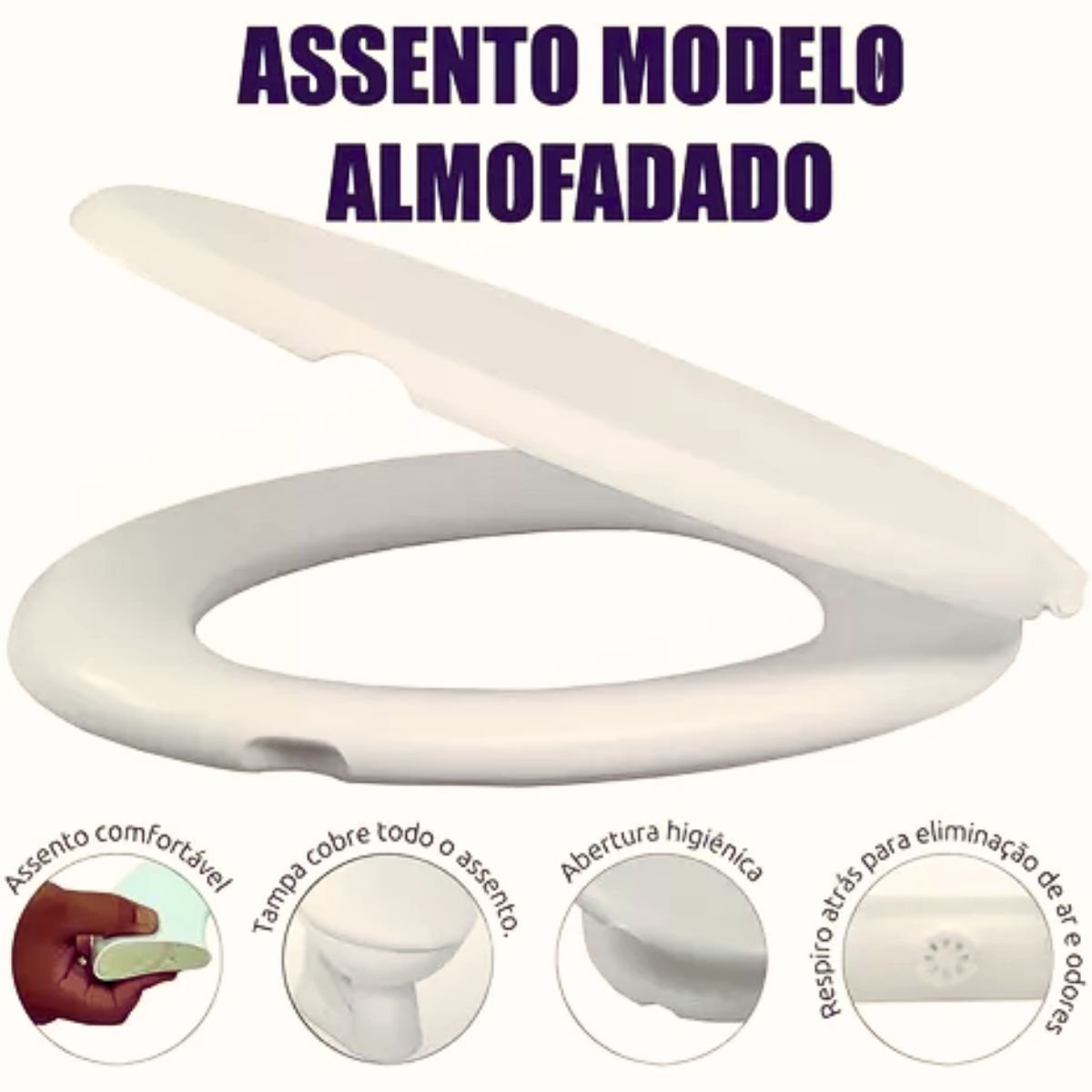 Assento Sanitário Almofadado Oval Branco Premium Atlas - 4