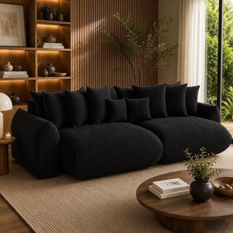 Sofá Retrátil 4 Lugares Veludo Armani 2,50 Mts Preto