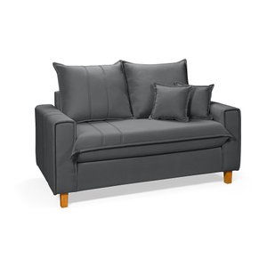 Sofa Living com Bau Multiuso 2 Lugares Suede Pes em Madeira: Cinza