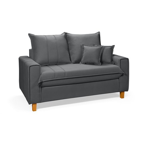 Sofa Living com Bau Multiuso 2 Lugares Suede Pes em Madeira: Cinza