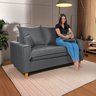 Sofa Living com Bau Multiuso 2 Lugares Suede Pes em Madeira: Cinza - 3