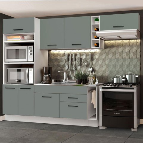 Armário de Cozinha Completa 290cm Branco/Cinza Agata Madesa 02