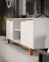 Ver imagem 2 de Rack Bancada Flow para Tv 146 Cm 2 Portas com Pés de Madeira Branco com Freijó - Rede Móveis
