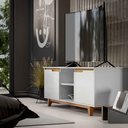 Ver imagem 3 de Rack Bancada Flow para Tv 146 Cm 2 Portas com Pés de Madeira Branco com Freijó - Rede Móveis