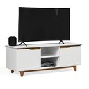 Ver imagem 4 de Rack Bancada Flow para Tv 146 Cm 2 Portas com Pés de Madeira Branco com Freijó - Rede Móveis