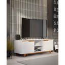 Ver imagem 1 de Rack Bancada Flow para Tv 146 Cm 2 Portas com Pés de Madeira Branco com Freijó - Rede Móveis