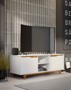 Ver imagem 1 de Rack Bancada Flow para Tv 146 Cm 2 Portas com Pés de Madeira Branco com Freijó - Rede Móveis