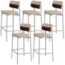 Ver imagem 1 de Kit 05 Banquetas Alta Bar Cozinha Sala de Jantar Aço Branco Kaira C01 Linho Areia Courino Whisky -