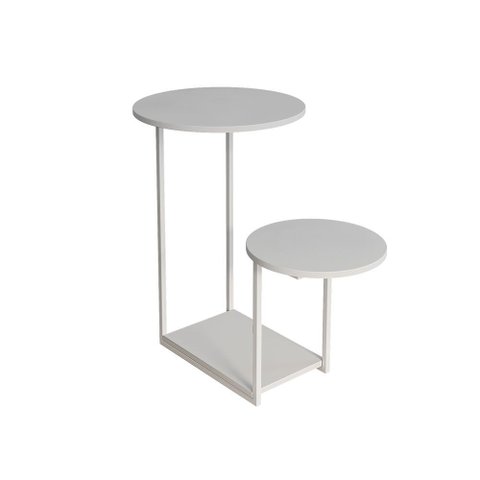 Mesa de Apoio Ferro Branco Tampo Redondo Branco Cibele