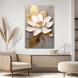 Quadro Decorativo para Sala Quarto Hall Grande Flor Dourada Elegante Floral em Canvas - 2