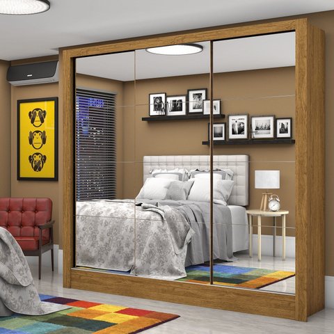 Guarda-Roupa Casal 3 Portas com Espelho Santiago Premium Espresso Móveis Marrom/Cinamomo