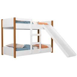 Beliche Flora Infantil com Escorregador e 2 Colchões Infantil Probel 1,50 Cor Branco com Nature - 3