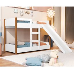 Beliche Flora Infantil com Escorregador e 2 Colchões Infantil Probel 1,50 Cor Branco com Nature - 2