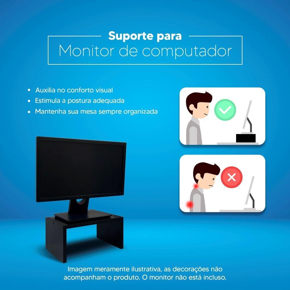 Base para Monitor Suporte de Mesa Madeira Preto - 4