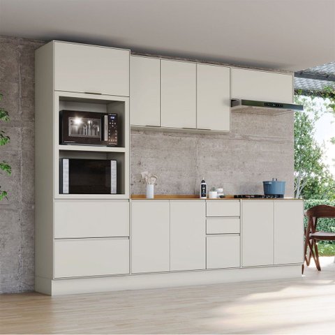 Cozinha Compacta Fineze 10 Portas 4 Gavetas 4 Prateleiras 100% MDF Areia Hp/Cinamomo - Henn