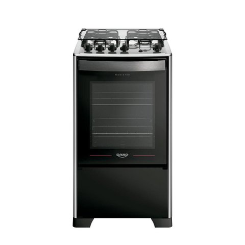 Fogão 4 Bocas a Gás Dako Magister Style com Mesa de Inox e Forno 60l Preto Bivolt