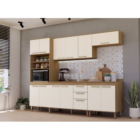 Cozinha Completa Capri 5 Peças com 2 Nichos Freijo Areia 260 cm - Luciane