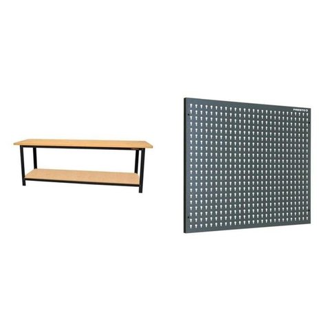 Conjunto de Organização Profissional 1 Bancada Aberta 200cm 1 Painel para Ferramentas em Aço Presto