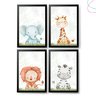 Kit 4 Quadros Decorativos Safari Aquarela Baby moldura vidro:Preta - 1