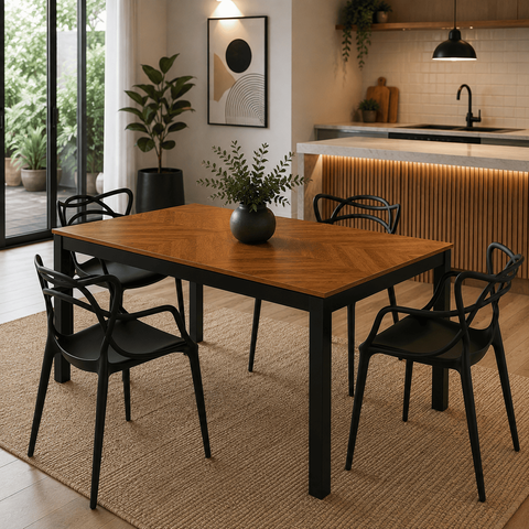 Conjunto Sala de Jantar Mesa Retangular Industrial com 4 Cadeiras Allegra - Preto