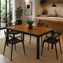 Ver imagem 1 de Conjunto Sala de Jantar Mesa Retangular Industrial com 4 Cadeiras Allegra - Preto