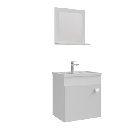 Armário Gabinete e Espelheira P/ Banheiro 1pt Iris 44cm Branco Mgm Móveis