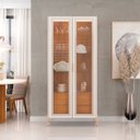 Ver imagem 2 de Cristaleira lenia com Led 2 Portas Vidro Reflecta 2 Gavetas Off White e Freijó Belufan Moveis