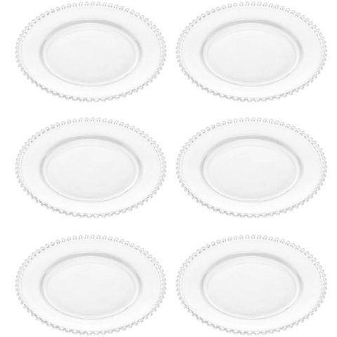 Kit 6 Pratos Rasos de Cristal Pearl Wolff 28cm Redondo Borda