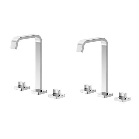 Kit 2 Torneira Misturador para Banheiro Bica Alta com Válvula de Escoamento Virtus Roca Cinza/Cromado