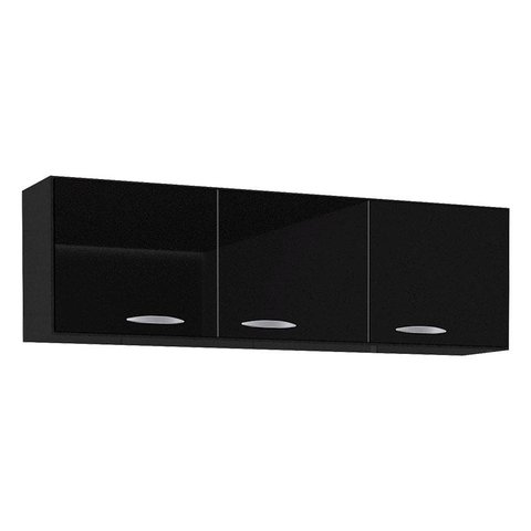 Armário Aéreo para Cozinha 3 Portas 120 cm Preto – Poquema