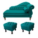 Ver imagem 1 de Divã Recamier Namoradeira Larissa 150cm + 2 Puffs Retrô Suede Azul Turquesa - LM DECOR