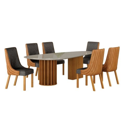 Conjunto Sala de Jantar Mesa Orgânica 200cm 6 Cadeiras Belle com Tampo Vidro Cinamomo/Sintético Terr