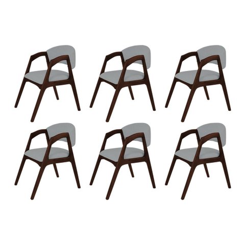 Conjunto com 6 Cadeiras de Jantar Estofada Gabriela Castanho Linho Cinza