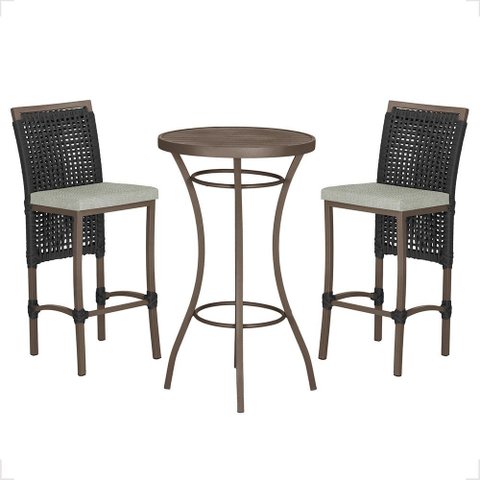 Mesa Bistrô com 2 Banquetas Roma Marrom Corda Náutica Estofado 3 Trama Original