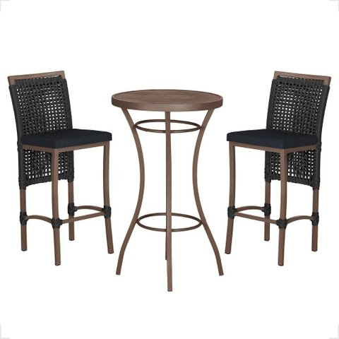 Mesa Bistro e 2 Banquetas Roma Marrom Corda Náutica 12 Trama Original