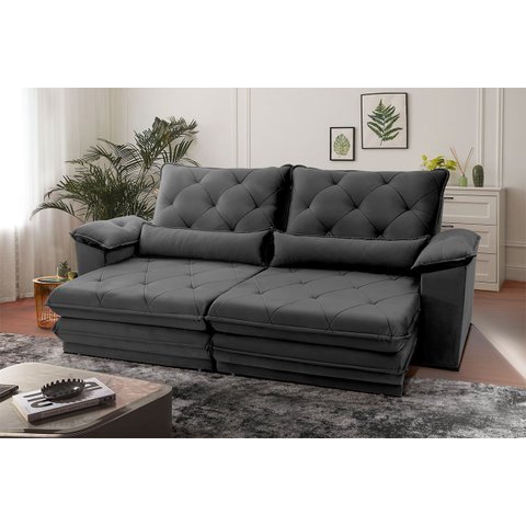 Sofá Reclinável 3 Lugares 230cm Dakota Cinza Platinum Grafite