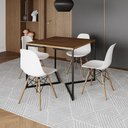 Ver imagem 1 de Mesa Jantar Industrial Amêndoa Quadrada 90X90 Base V Ferro Preto C/4 Cadeiras Brancas Cor: Amendoa