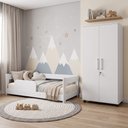 Ver imagem 3 de Kit Quarto Infantil Cama Montessoriana Baby com Grade + Roupeiro Infantil Ouro com Chave - Branco