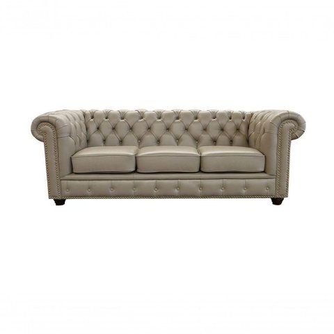 Sofá Chesterfield de Couro 3 Lugares Avelã - Mempra