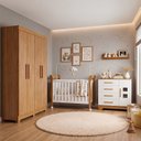 Ver imagem 1 de Quarto de Bebê Completo com Guarda-Roupa, Berço e Cômoda Manu Branco/Amadeirado
