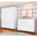 Ver imagem 2 de Jogo de Quarto Infantil Retrô Alice Guarda Roupa e Cômoda com Porta Branco - PR Baby