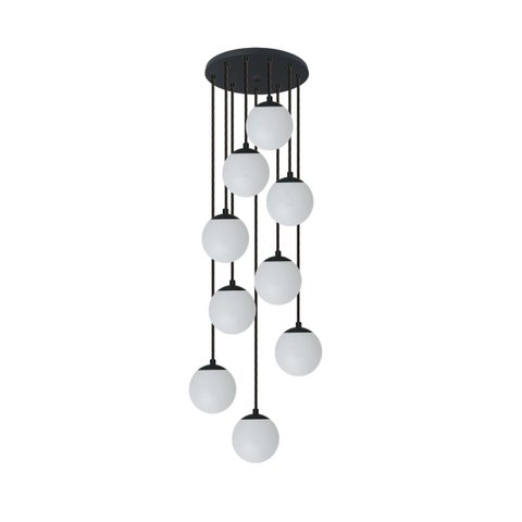 Pendente Moderno Preto 50cm Pé Direito Alto Sala Vão de Escada Arevo Iluminação 82p9 Vidro Leitoso F