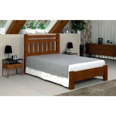 Cama Queen Size Tokio de Madeira Maciça Angelim Pedra Tauari Castanho
