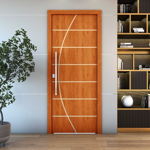 Folha de Porta Frisada R20C 210x90cm Reforço Duplo Pintura UV Pronta:Mogno