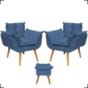 Ver imagem 1 de Kit 2 Poltronas Decorativas Para Recepção Manicure Sala De Estar + Puff Reforçado Suede